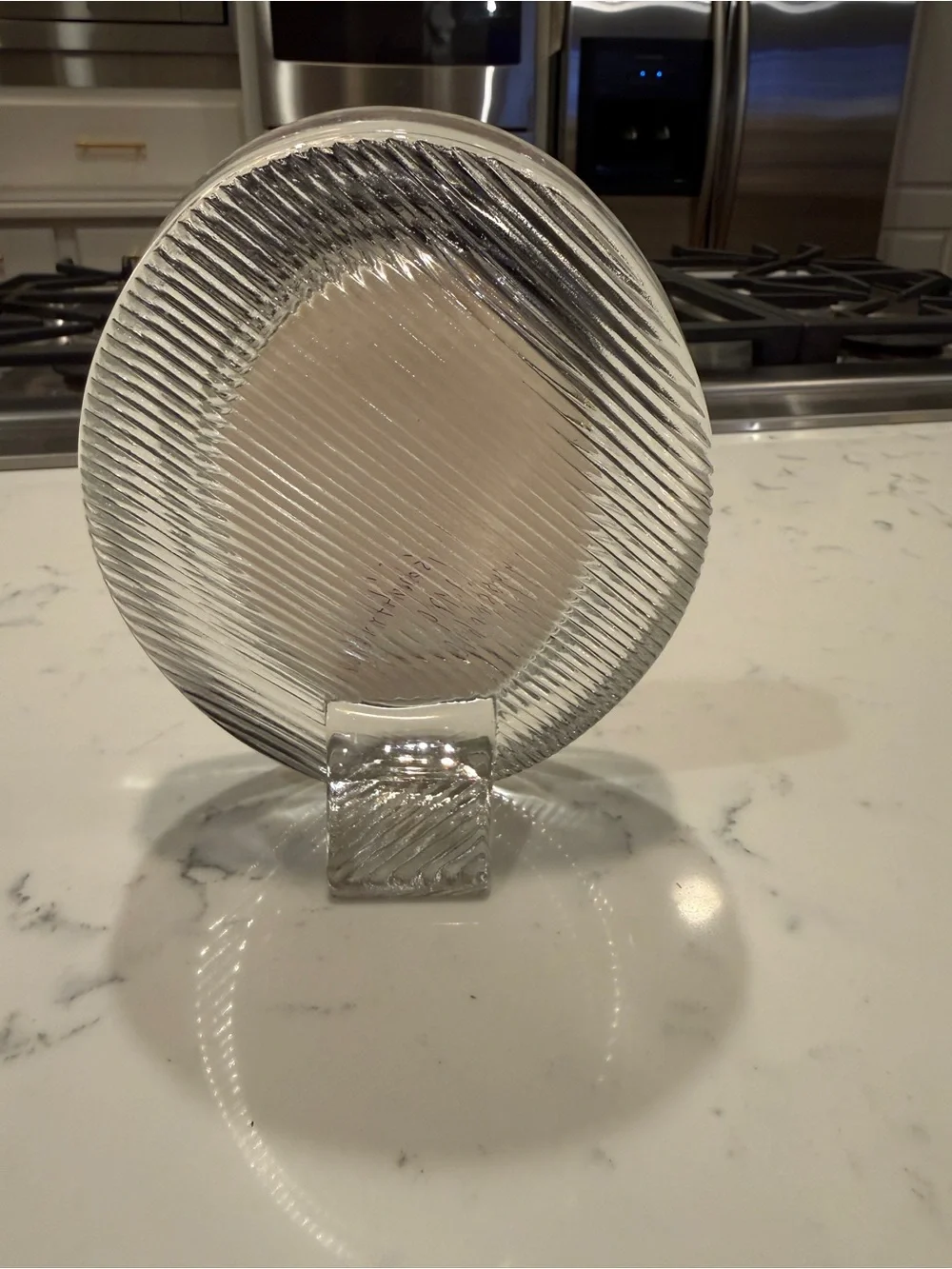 Vintage Heavy Clear Glass Oval Picture Frame Ripple Pattern Freestanding 6” x 5”